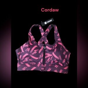 Cordaw Zipper Front Strappy Back Support Bra Zipper Pink Small